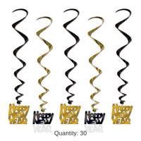30 Piece Bulk Happy New Year Whirls black/gold