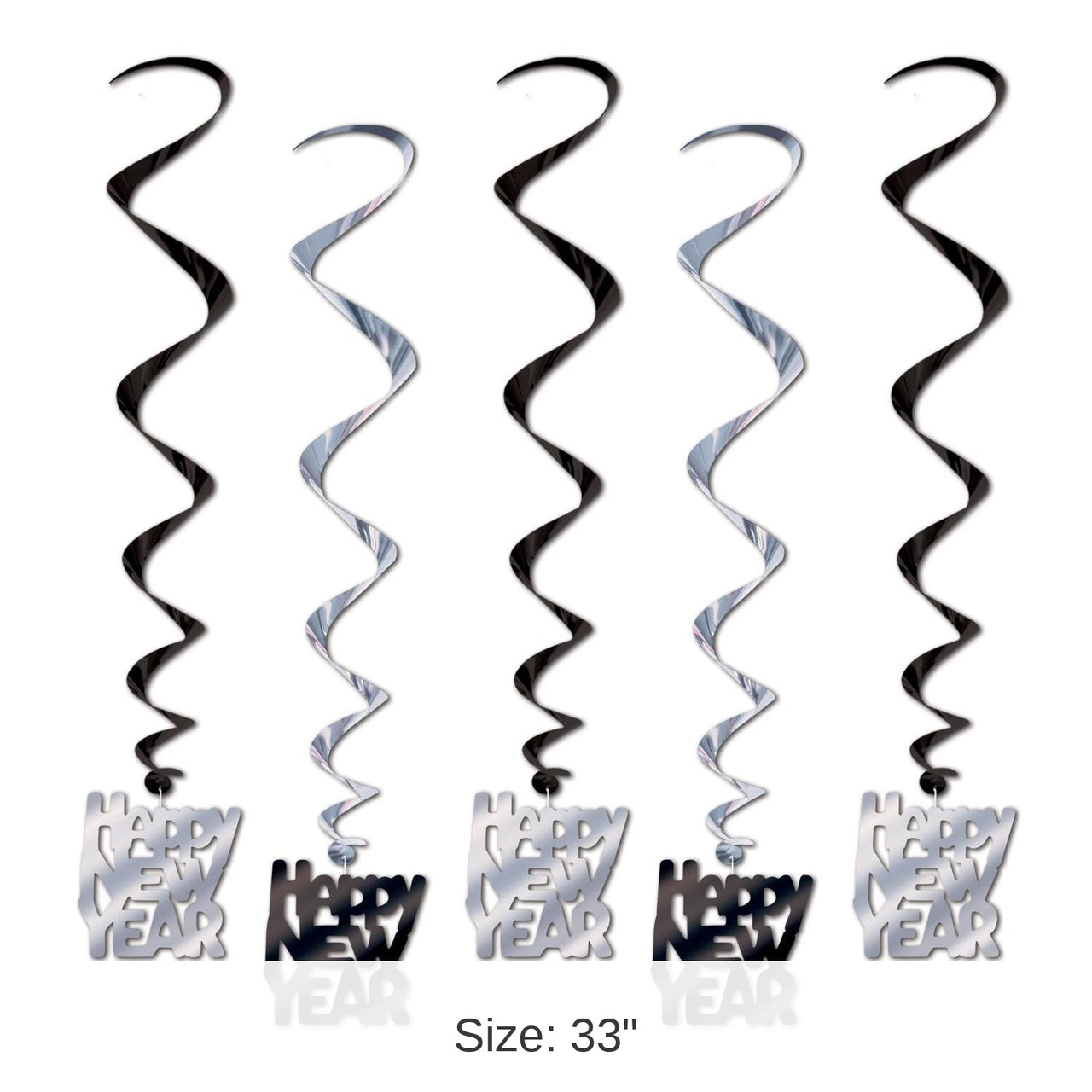 30 Piece Bulk Happy New Year Whirls black/silver