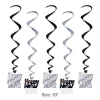 30 Piece Bulk Happy New Year Whirls black/silver