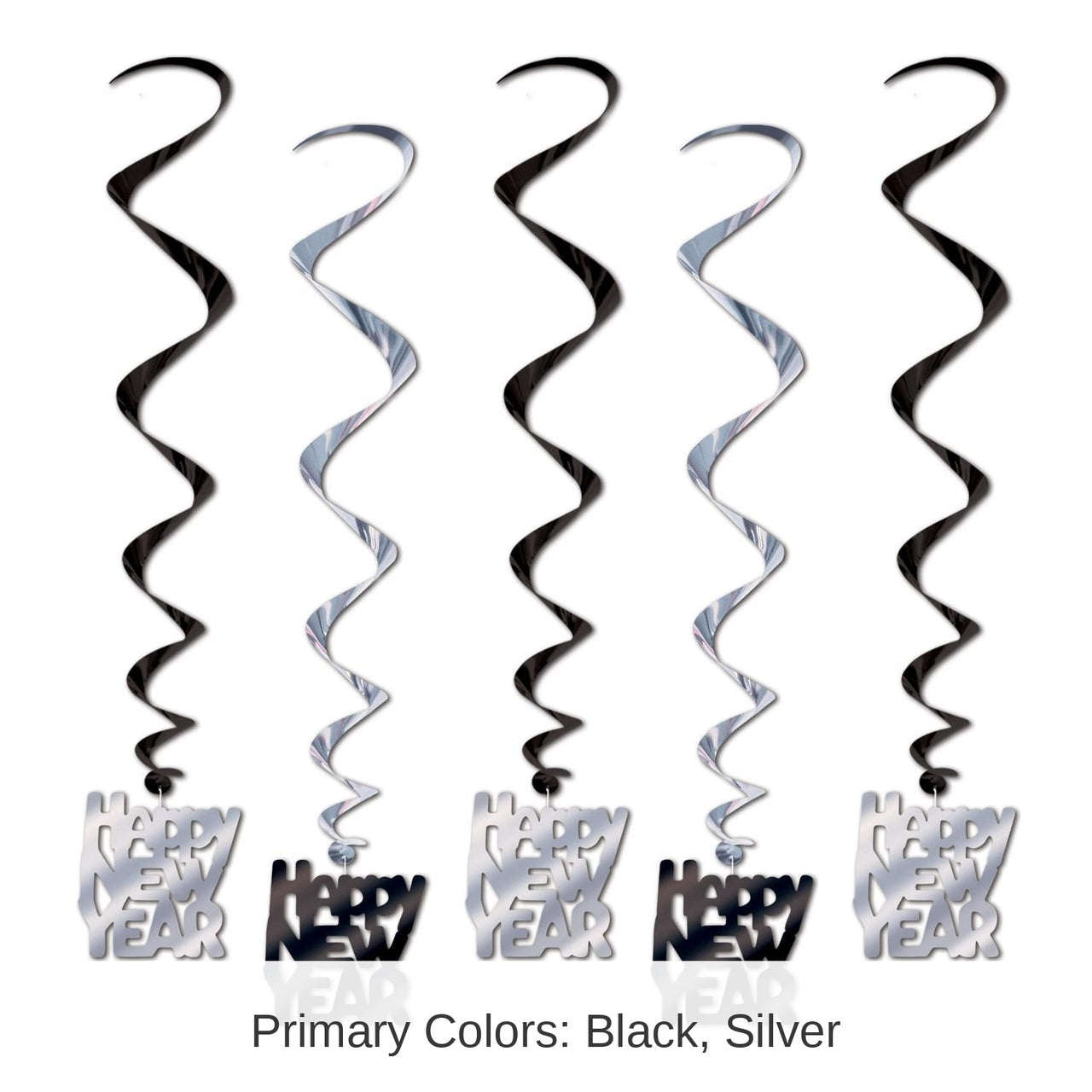 30 Piece Bulk Happy New Year Whirls black/silver
