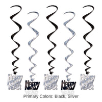 30 Piece Bulk Happy New Year Whirls black/silver