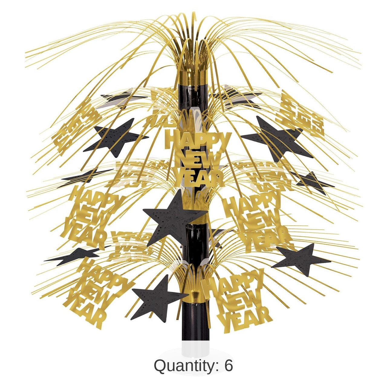 6 Pack Bulk Happy New Year Cascade Centerpiece - black/gold