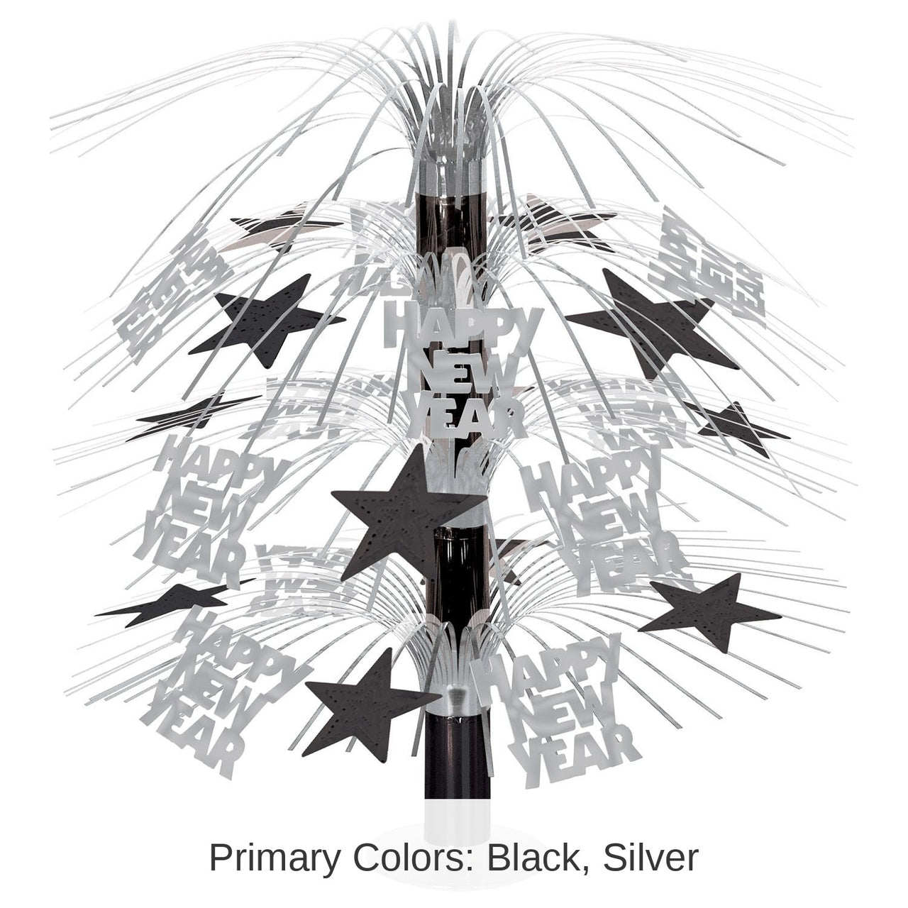 6 Pack Bulk Happy New Year Cascade Centerpiece - black/silver