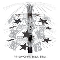 6 Pack Bulk Happy New Year Cascade Centerpiece - black/silver
