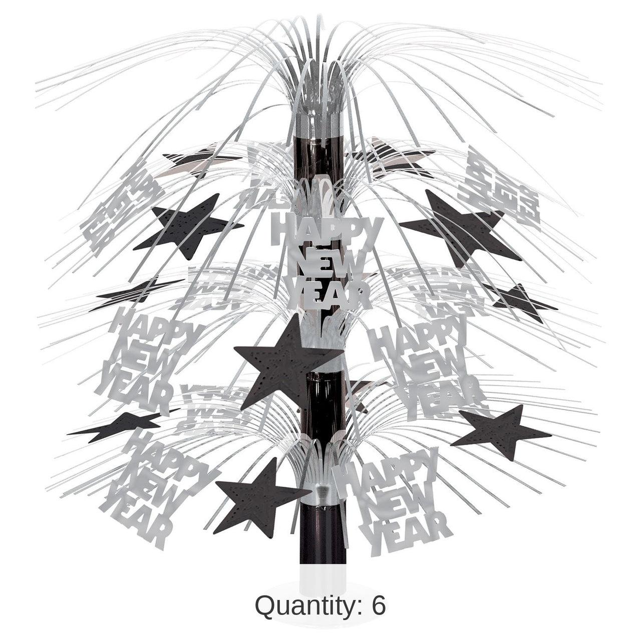 6 Pack Bulk Happy New Year Cascade Centerpiece - black/silver
