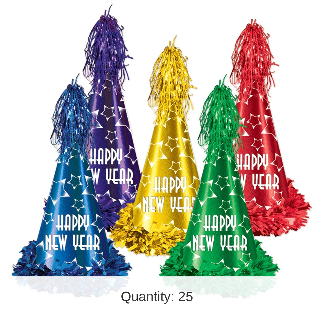 25 Pack Bulk New Year's Eve Gem-Star Party Hats asst colors