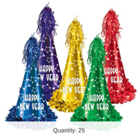 25 Pack Bulk New Year's Eve Gem-Star Party Hats asst colors