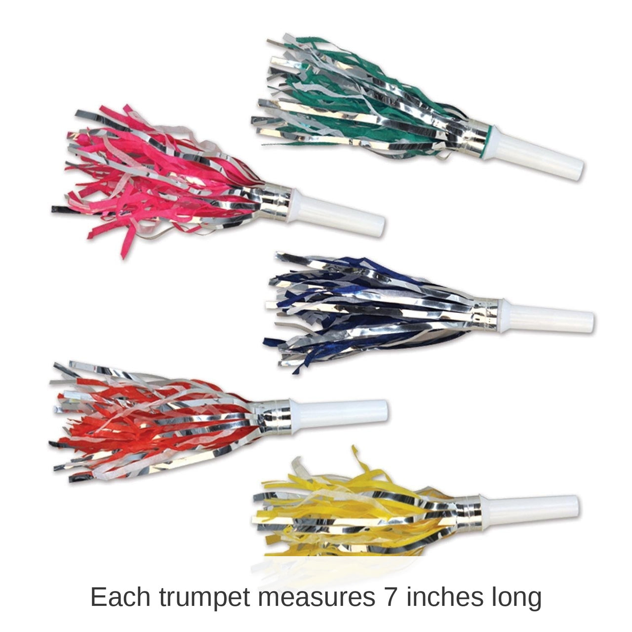 100 Pack Bulk New Year's Eve Fringed Trumpet Noisemakers asst colors