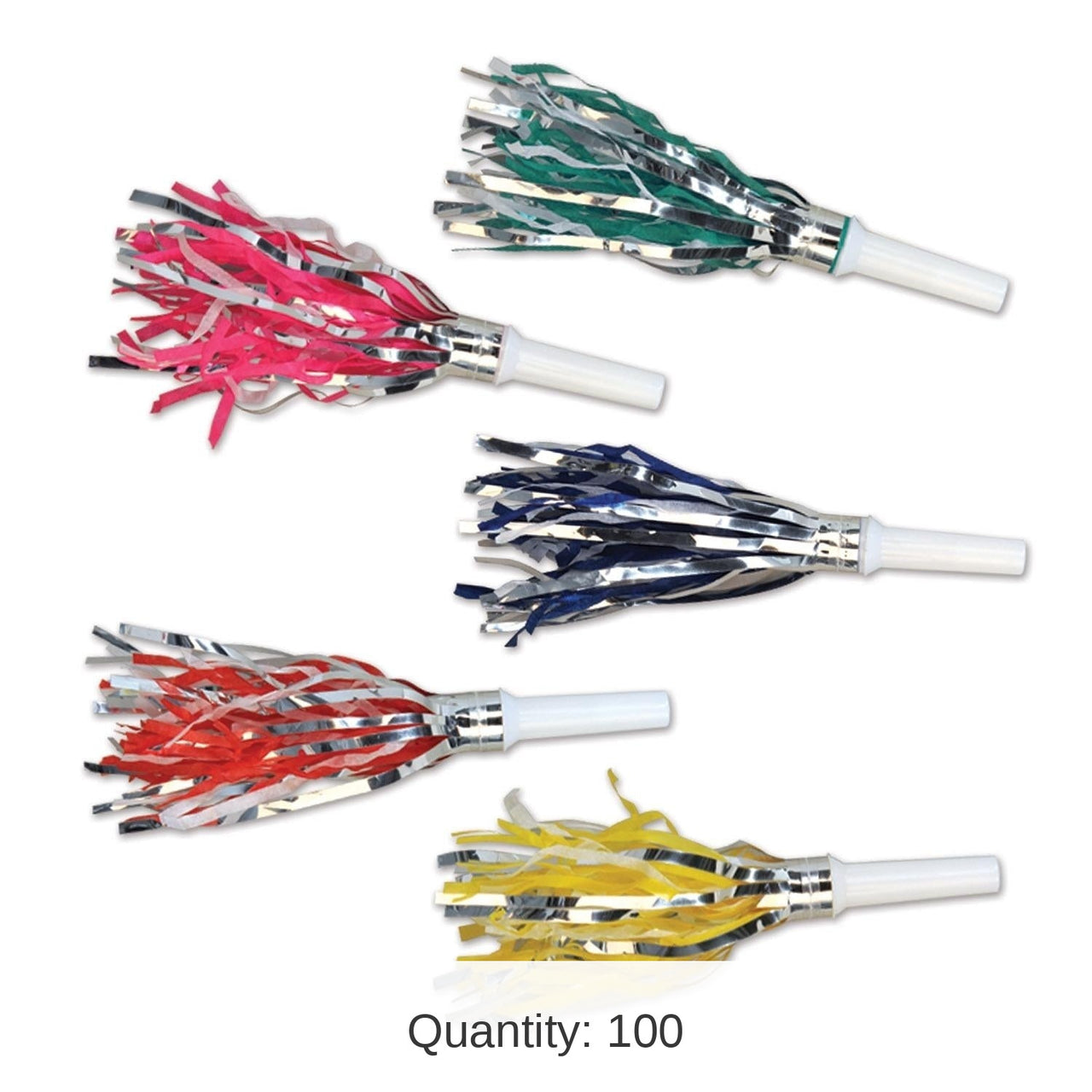 100 Pack Bulk New Year's Eve Fringed Trumpet Noisemakers asst colors