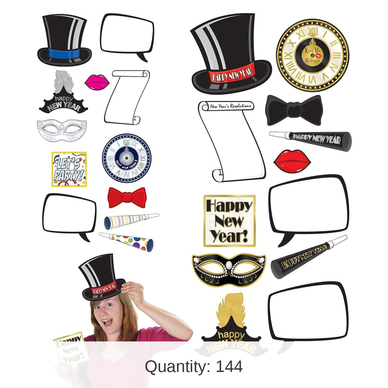 144 Pack Bulk New Year Photo Fun Signs