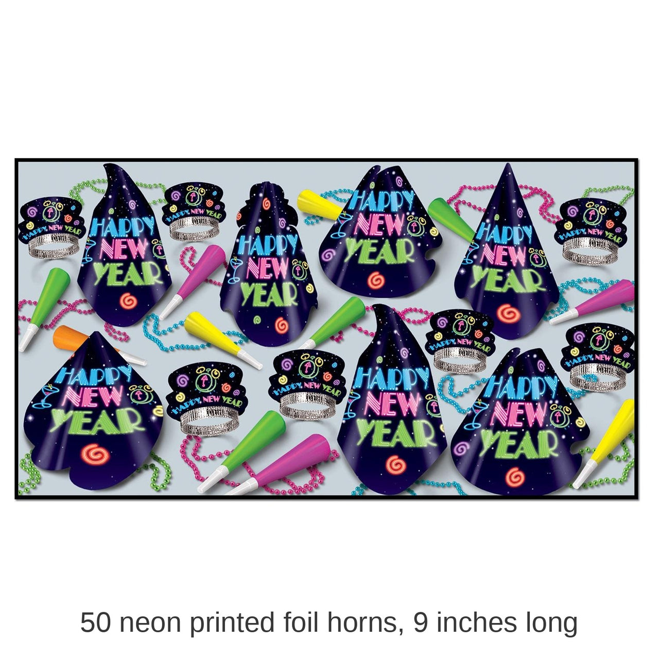 Neon Midnight New Year's Eve Party Kit for 50 People
