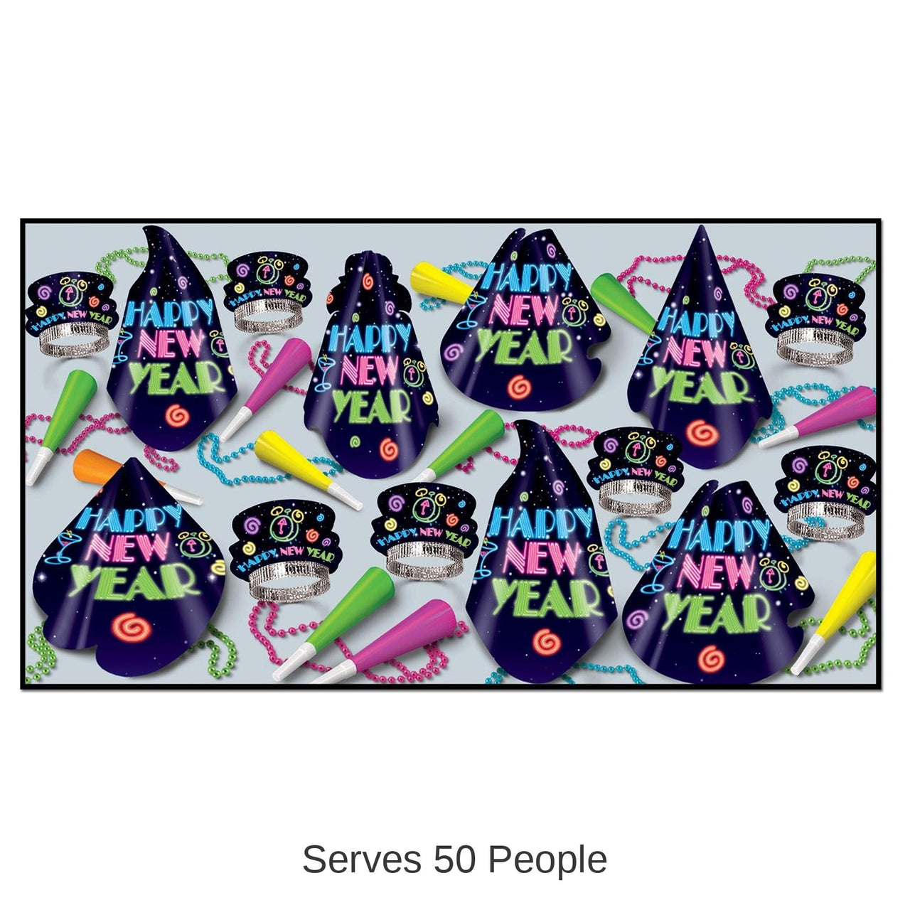 Neon Midnight New Year's Eve Party Kit for 50 People