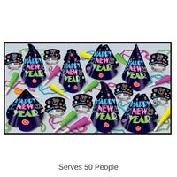 Neon Midnight New Year's Eve Party Kit for 50 People