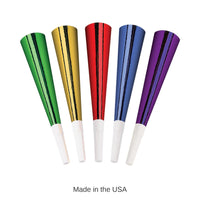 180 Pack Bulk New Year's Eve Packaged Foil Horns - Asst colors