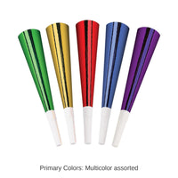 180 Pack Bulk New Year's Eve Packaged Foil Horns - Asst colors