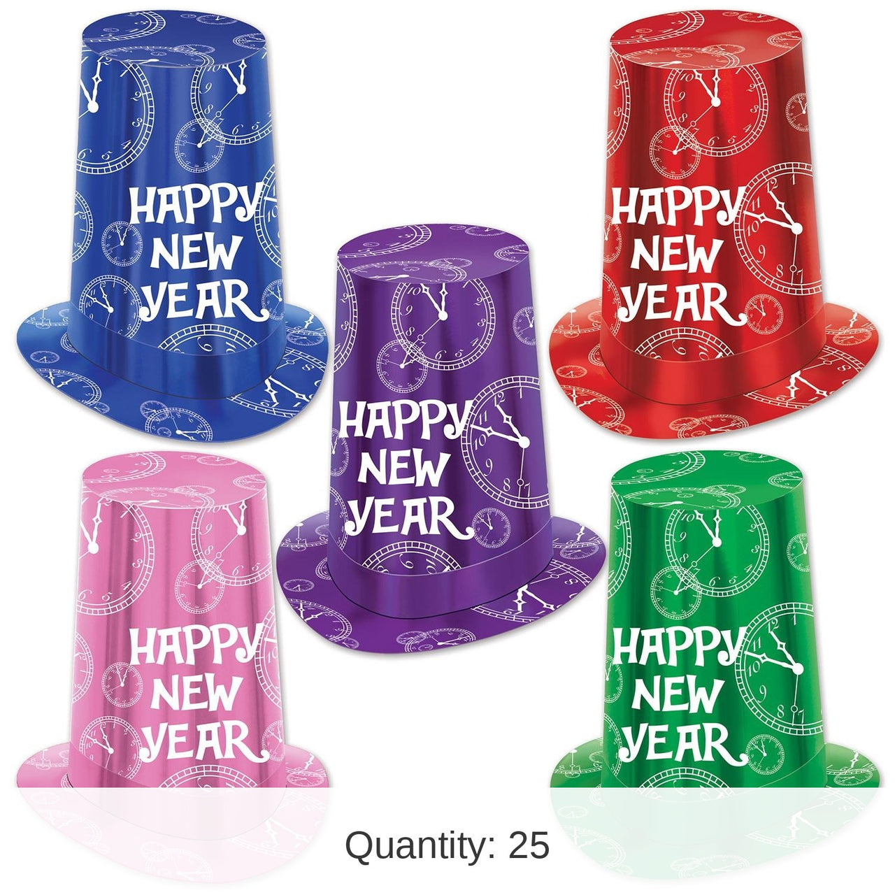 25 Pack Bulk New Year's Eve Midnight Clock Super Hi-Hats