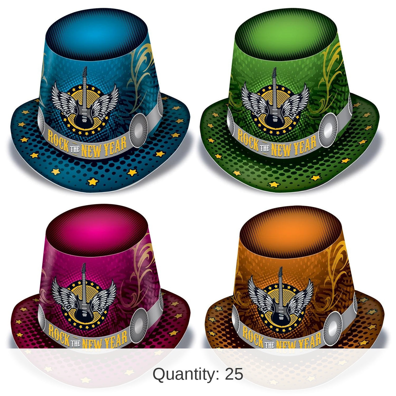 25 Pack Bulk New Year's Eve Rock The New Year Hi-Hats
