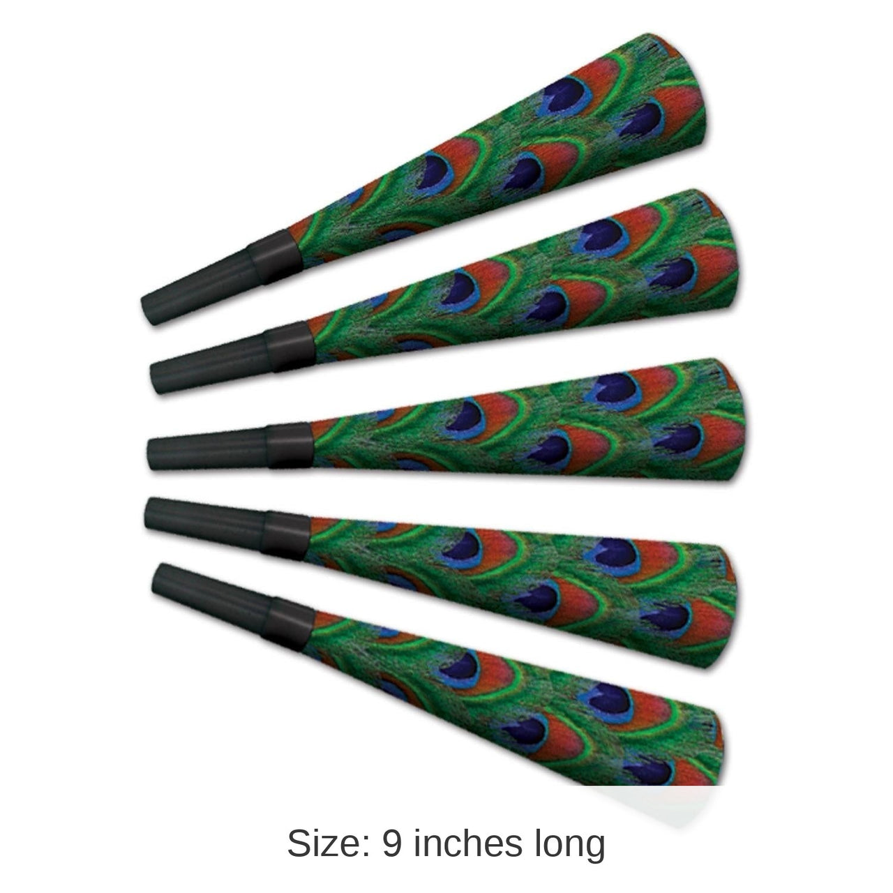 100 Pack Bulk Peacock Horns New Years Eve Noisemakers and Blowouts