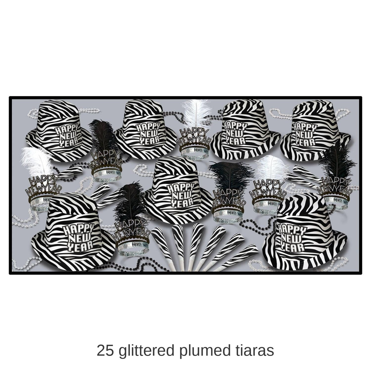 Zebra Print New Year's Eve Party Kit for 50 People