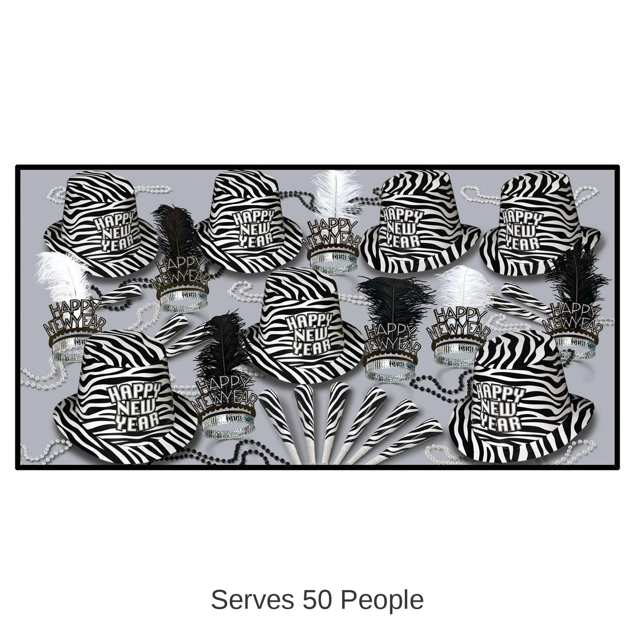 Zebra Print New Year's Eve Party Kit for 50 People