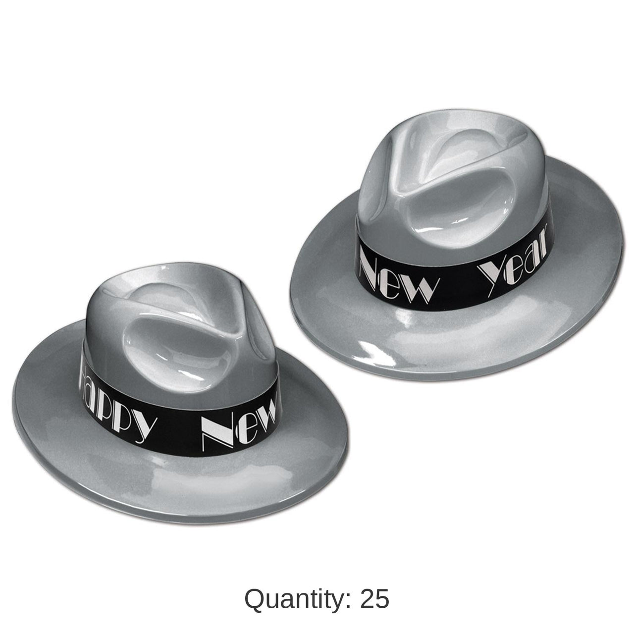 25 Pack Bulk New Year's Eve Silver Swing Fedora, silver with black foil band