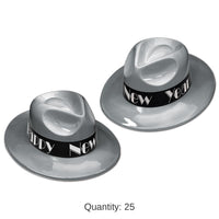 25 Pack Bulk New Year's Eve Silver Swing Fedora, silver with black foil band