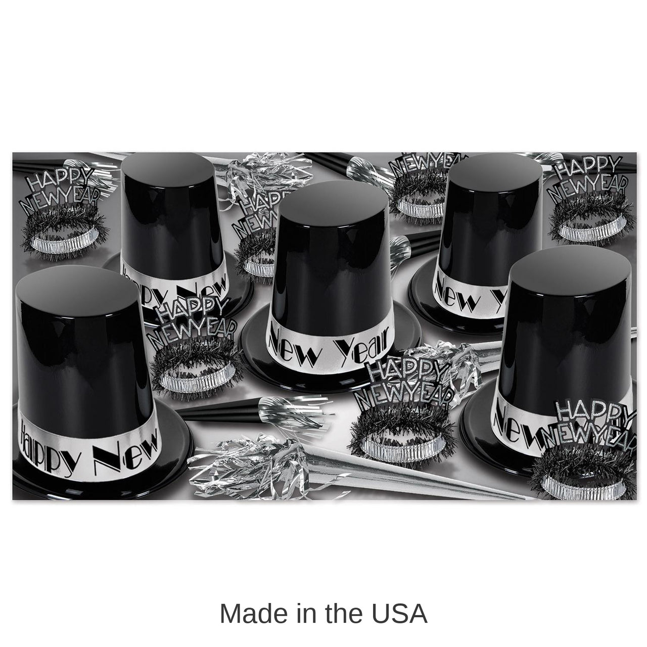 The Big Top Hat Silver New Year's Eve Party Kit for 50 People