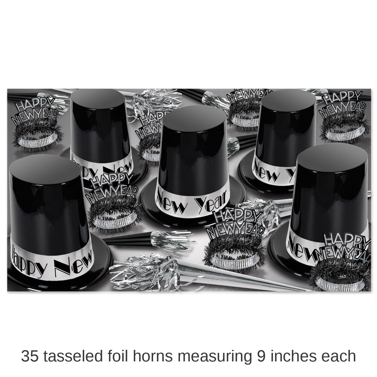 The Big Top Hat Silver New Year's Eve Party Kit for 50 People