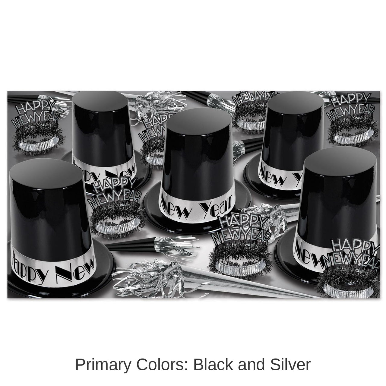 The Big Top Hat Silver New Year's Eve Party Kit for 50 People