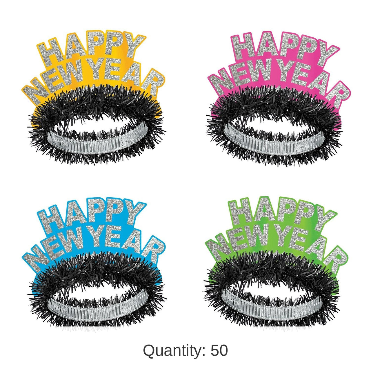 50 Pack Bulk New Year's Eve Neon Tiara