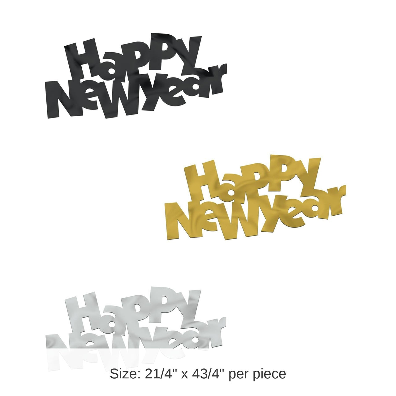 12 Pack Bulk Black, Gold and Silver Jumbo Happy New Year Confetti