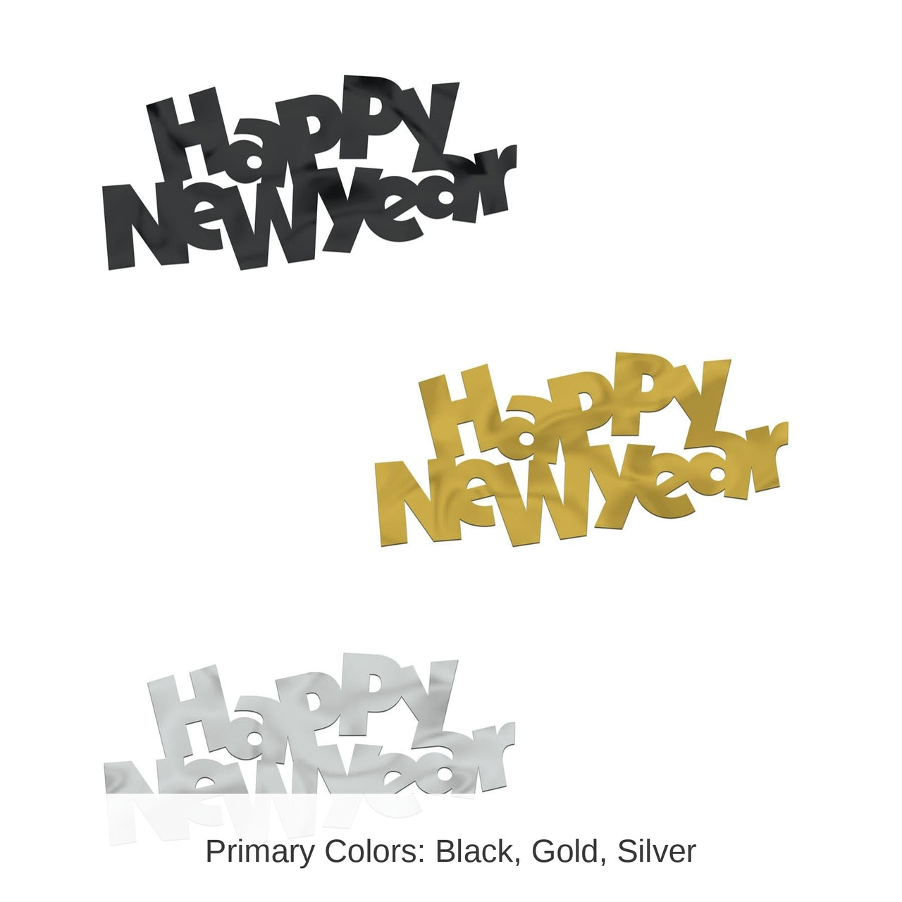 12 Pack Bulk Black, Gold and Silver Jumbo Happy New Year Confetti