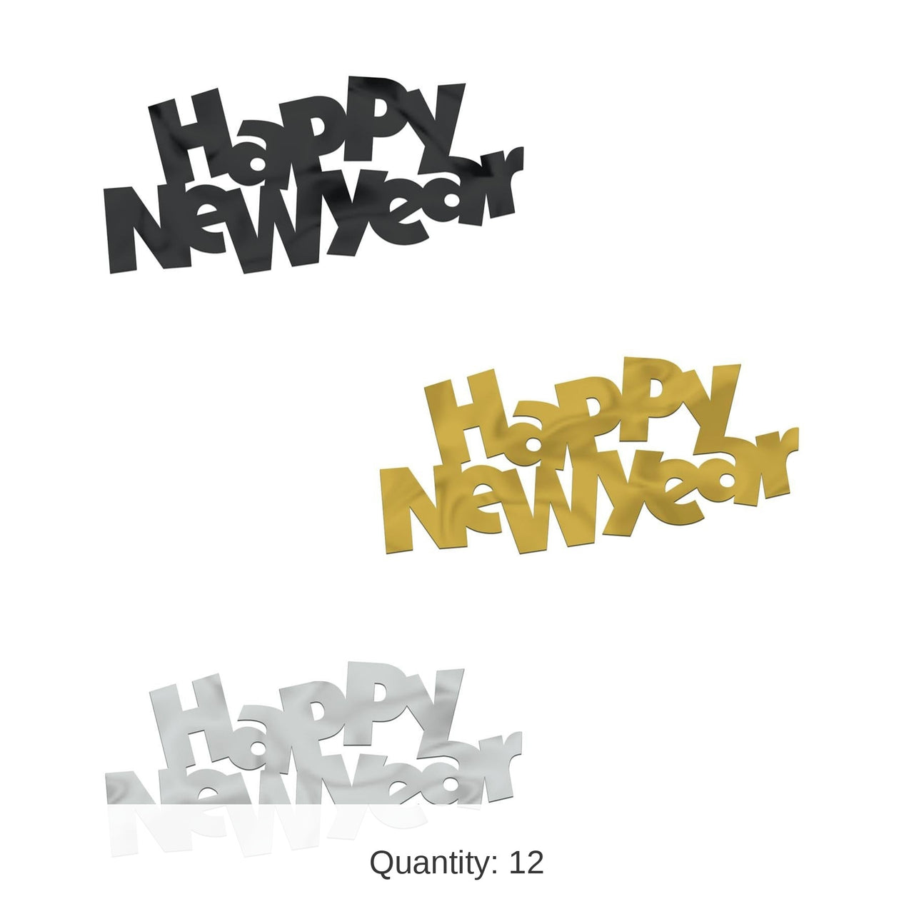 12 Pack Bulk Black, Gold and Silver Jumbo Happy New Year Confetti