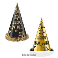 25 Pack Bulk Happy New Year Party Hats Black and Gold