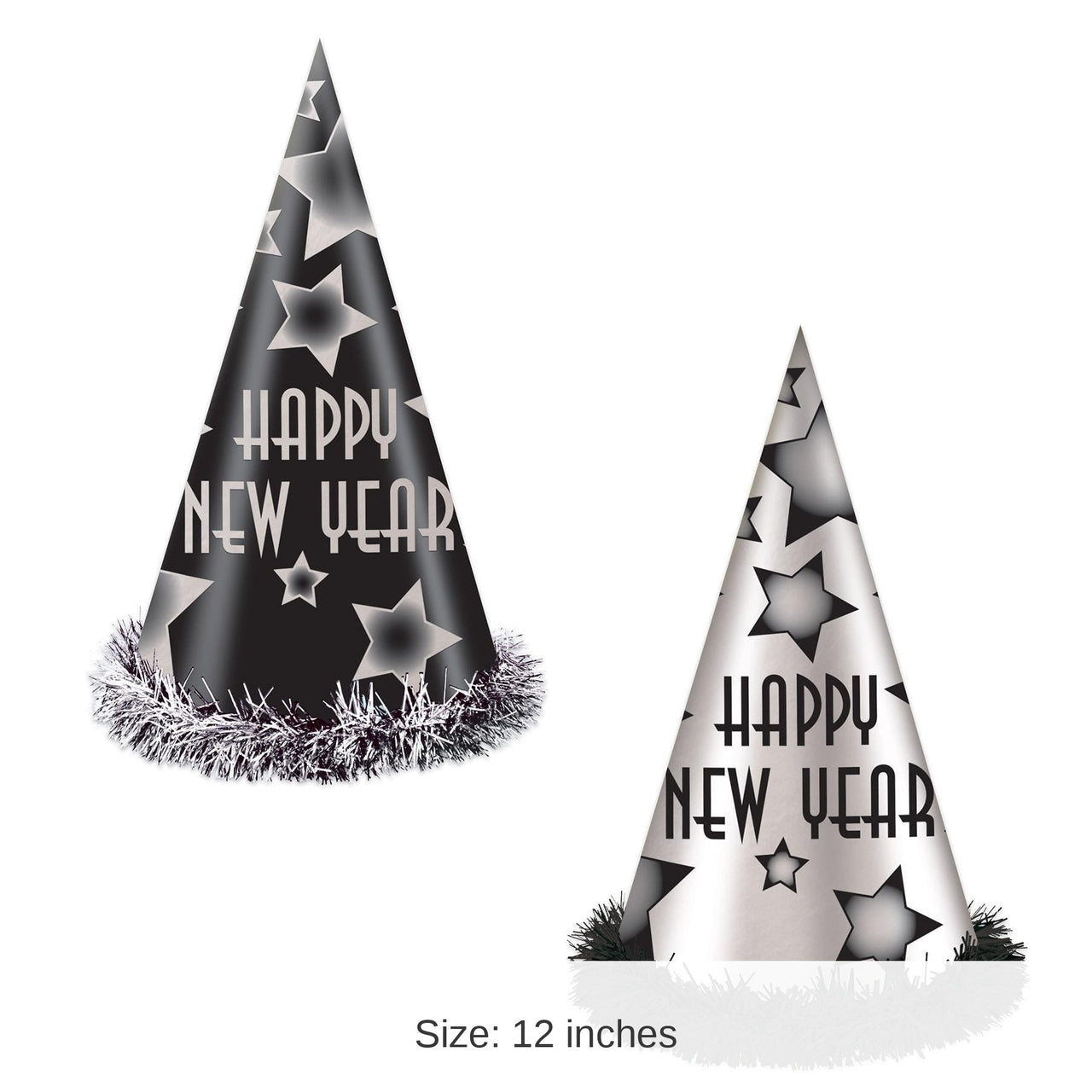 25 Pack Bulk Happy New Year Party Hats Black and Silver