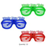12 Pack Bulk Happy New Year LED Shutter Glasses