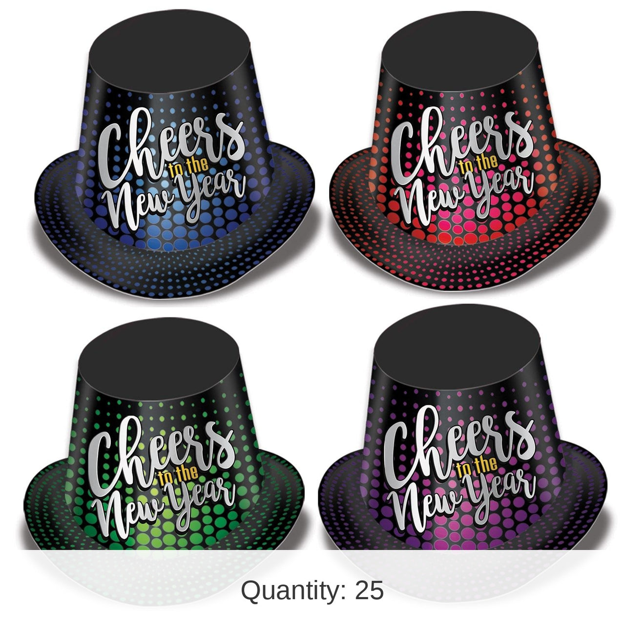 25 Pack Bulk Cheers To The New Year Hi-Hats