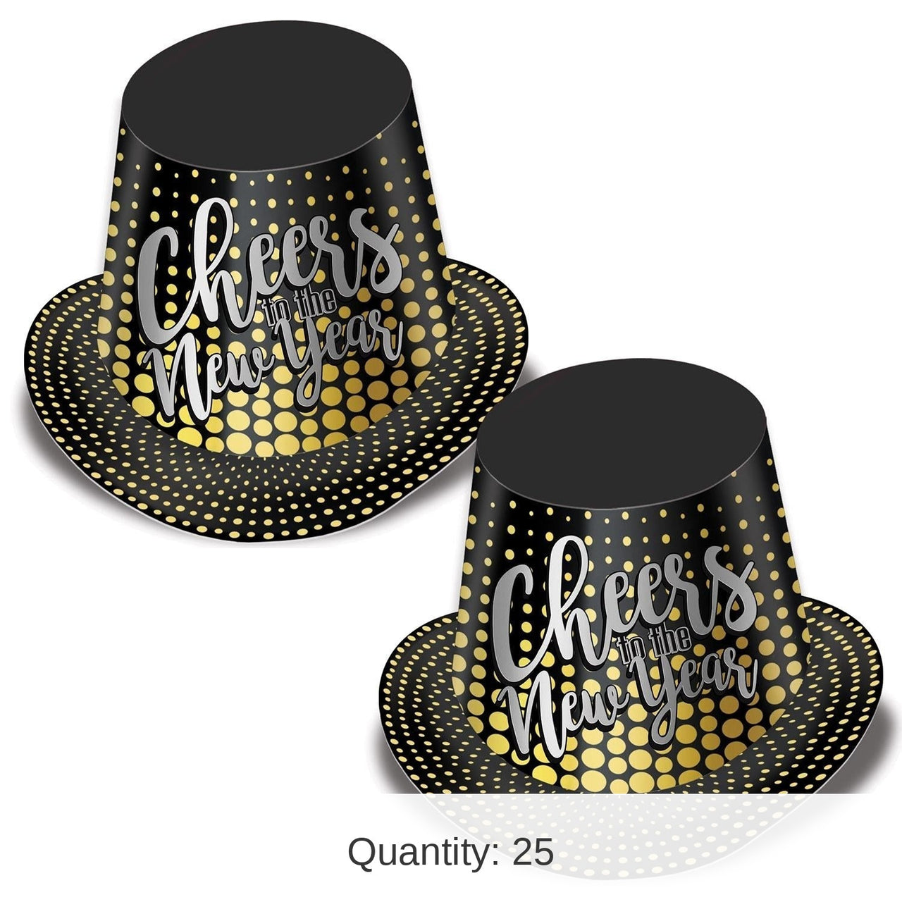 25 Pack Bulk Silver & Gold Cheers To The New Year Hi-Hat