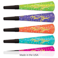 100 Pack Bulk New Year's Eve Neon Burst Horns