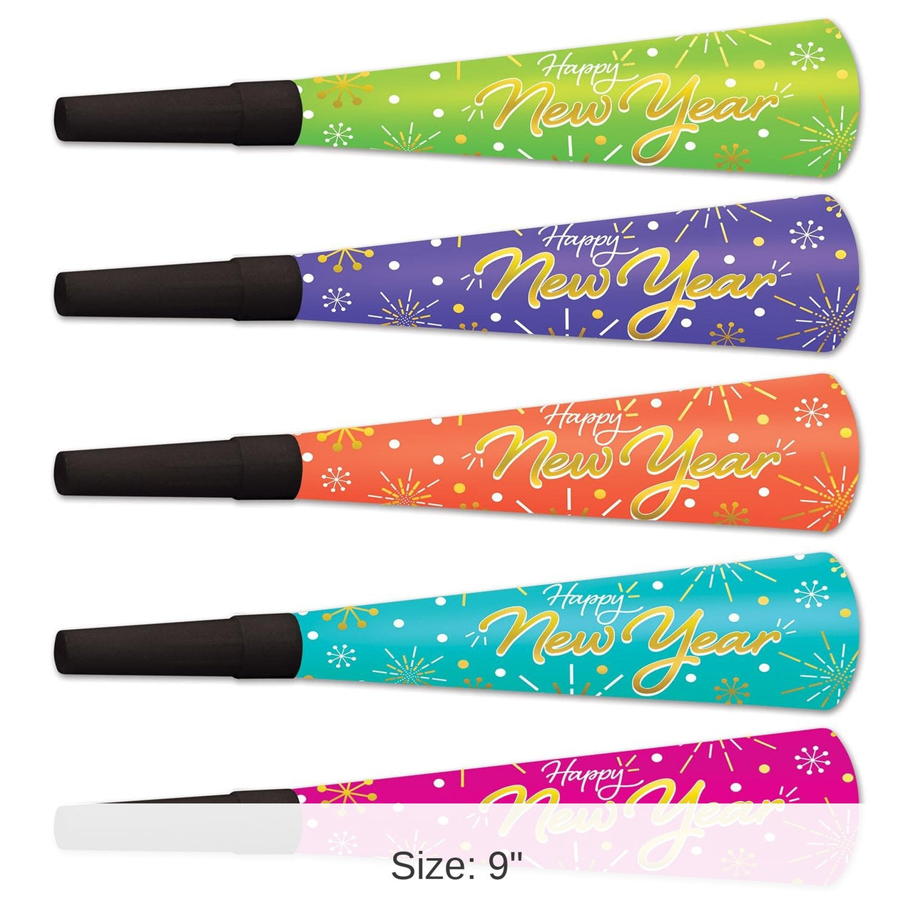 100 Pack Bulk New Year's Eve Neon Burst Horns