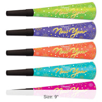 100 Pack Bulk New Year's Eve Neon Burst Horns