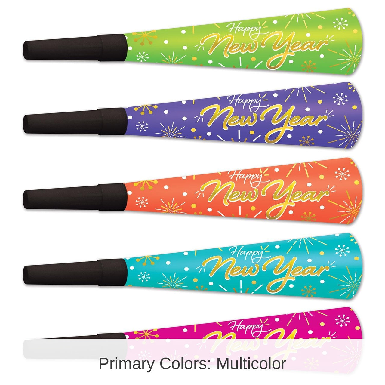 100 Pack Bulk New Year's Eve Neon Burst Horns