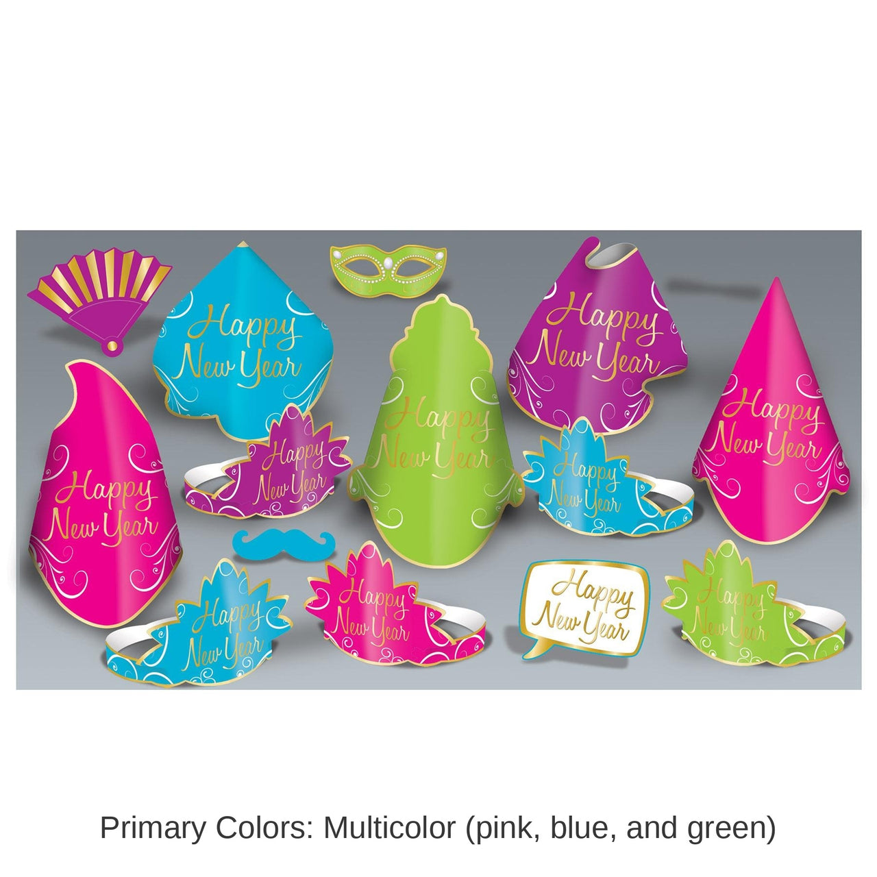 Simply Paper New Year Party Kit for 10- Pink, Blue and Green