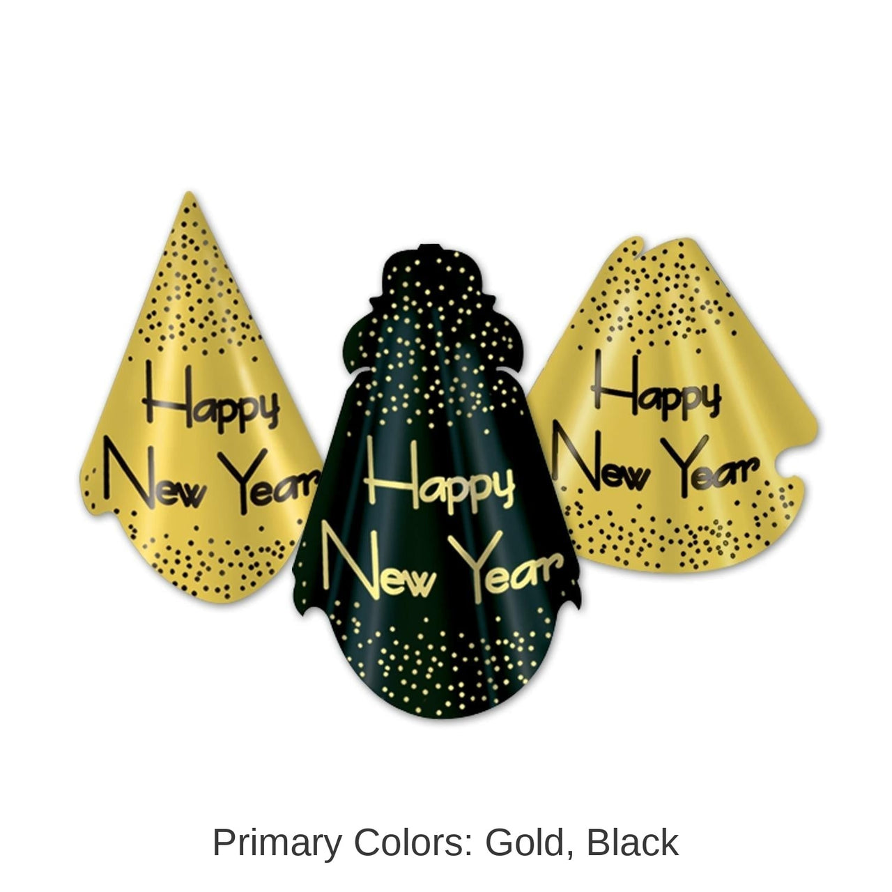 50 Pack Bulk Sparkling Black and Gold New Year's Eve Party Hats