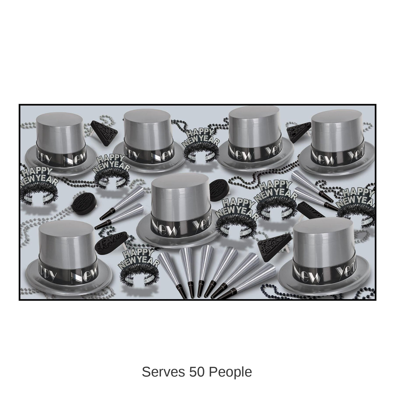 Simply Silver New Year's Eve Party Kit for 50 People