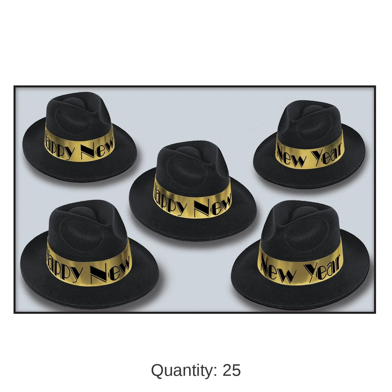 25 Pack Bulk New Year's Eve Gold Swing Fedora Hats