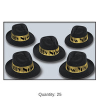 25 Pack Bulk New Year's Eve Gold Swing Fedora Hats