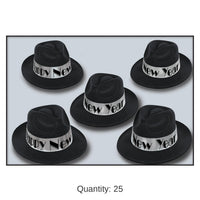 25 Pack Bulk New Year's Eve Silver Swing Fedora Hats
