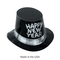 25 Pack Bulk Black Hi-Hat with Glittered Happy New Year