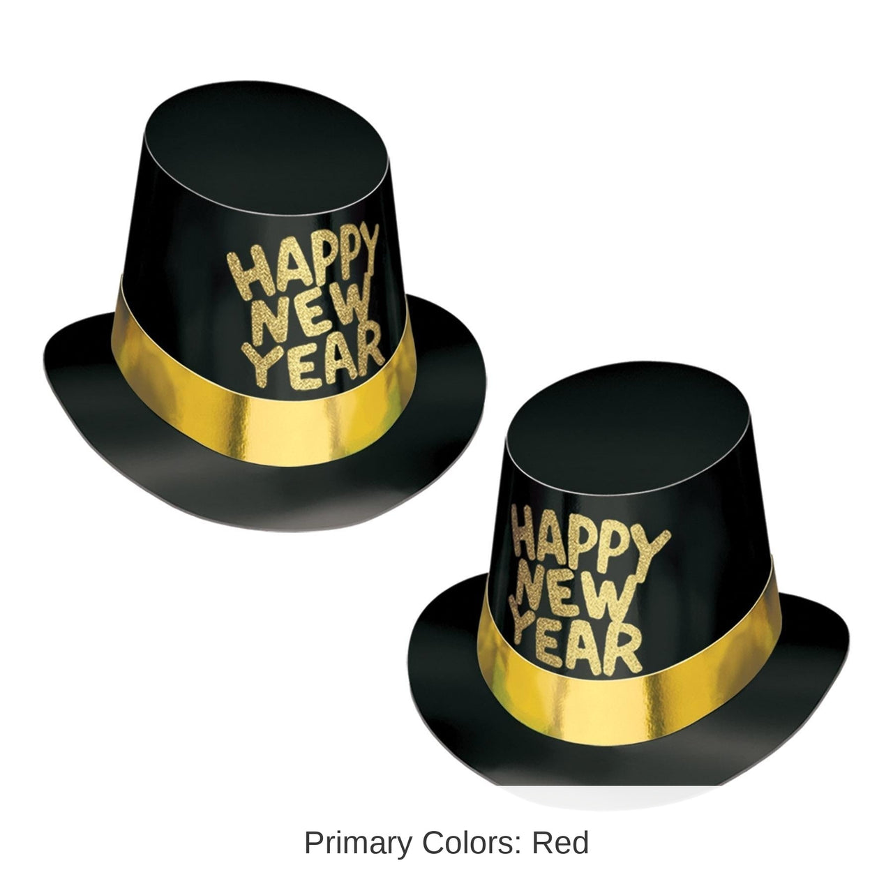 25 Pack Bulk Black Hi-Hat with Glittered Happy New Year